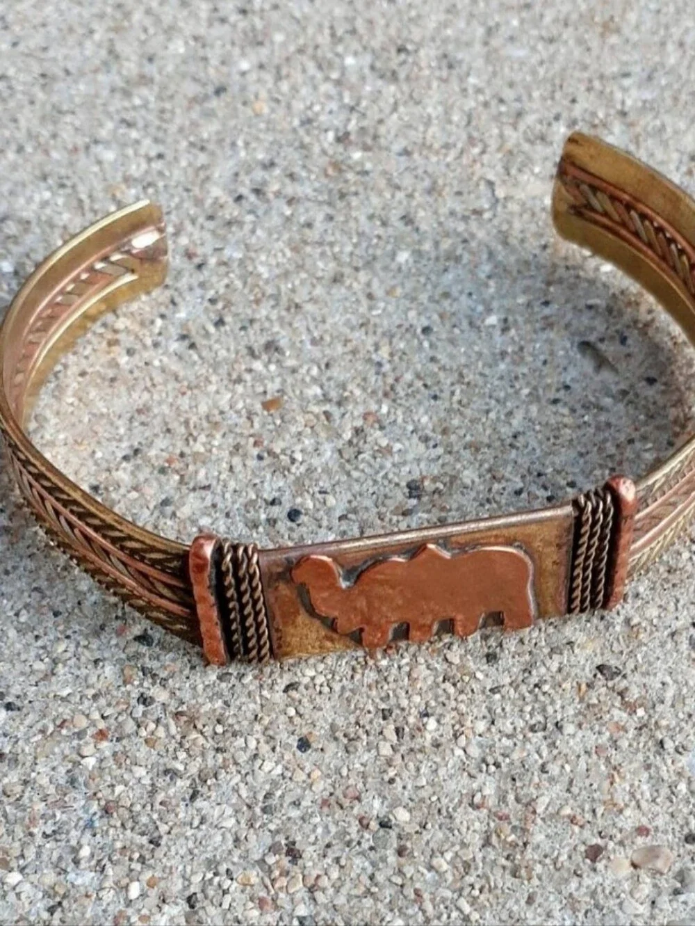 Mens Braided Brass And Copper Elephant Bracelet